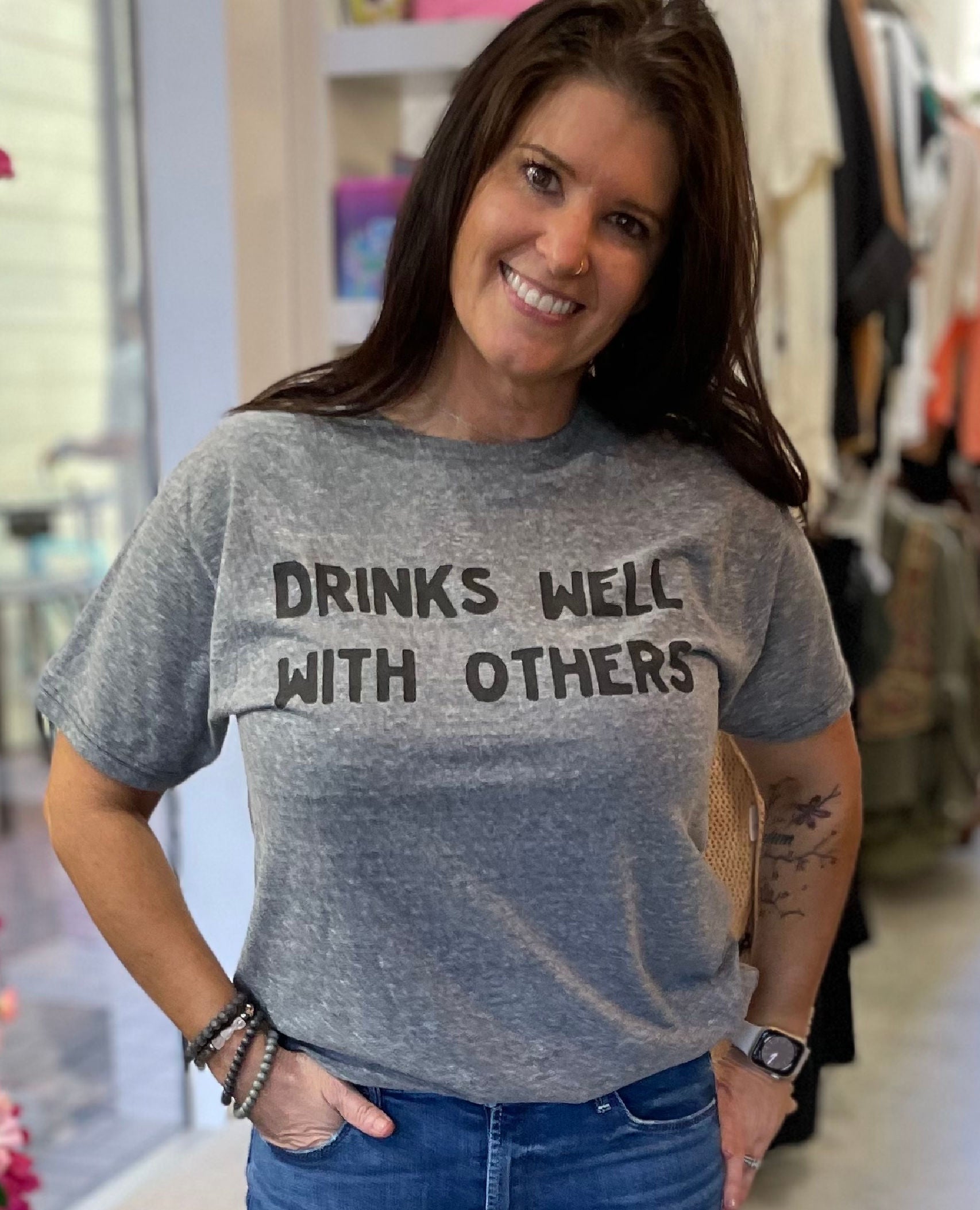 Drinks Well With Others Grey Unisex Tee