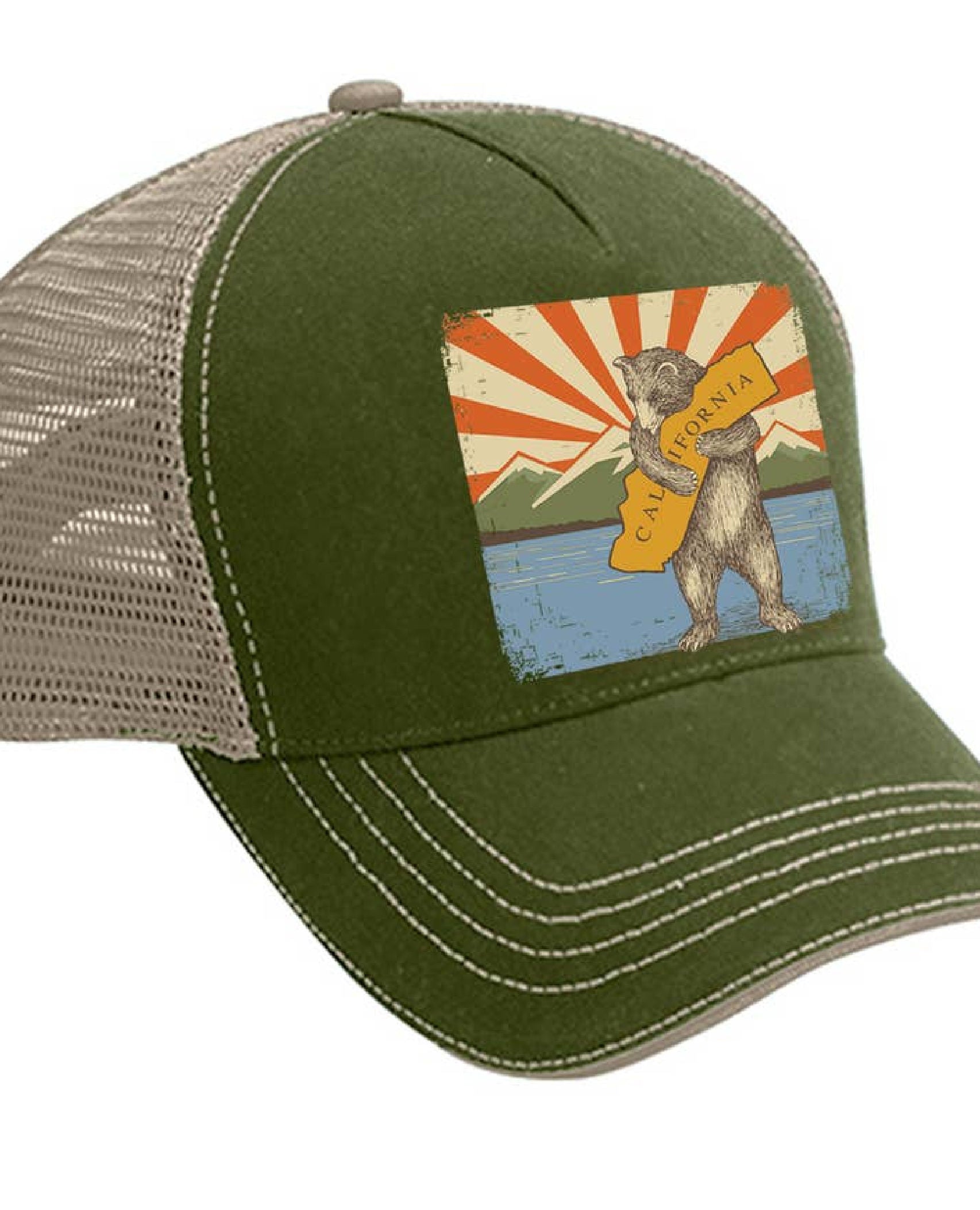 Cali Mountain Bear Trucker Hat Olive