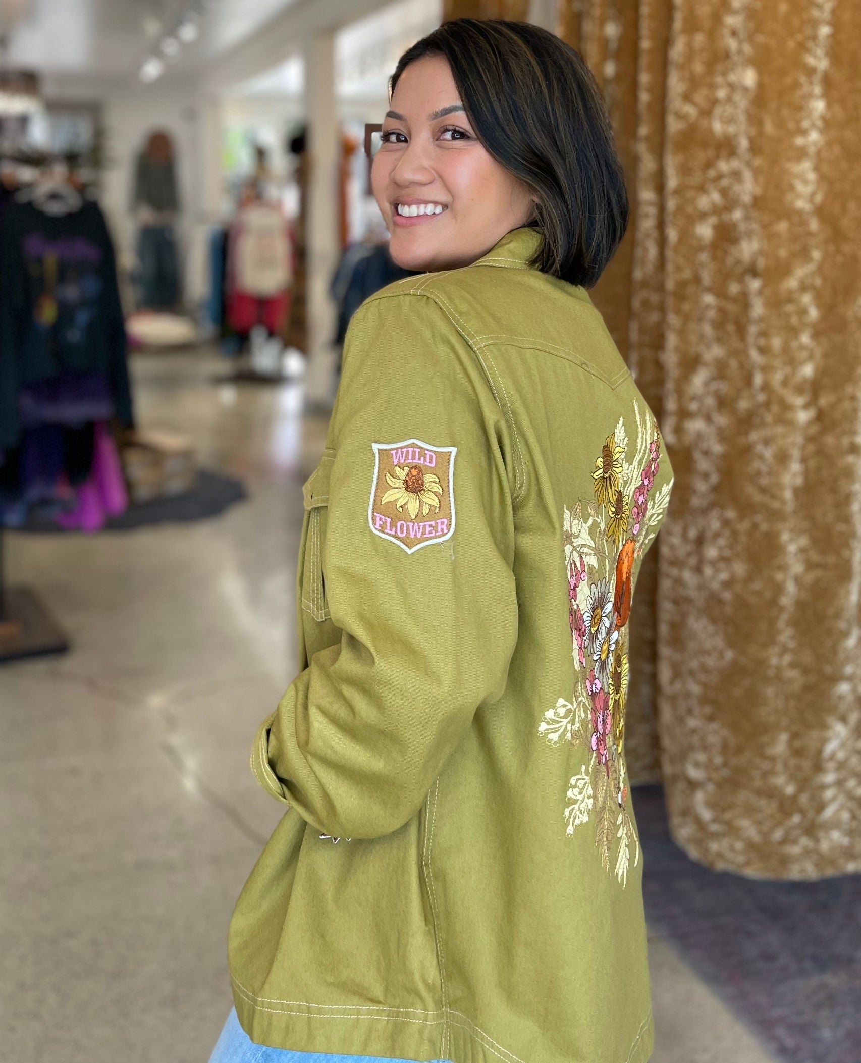 Foxglove Embroidered Shirt Olive