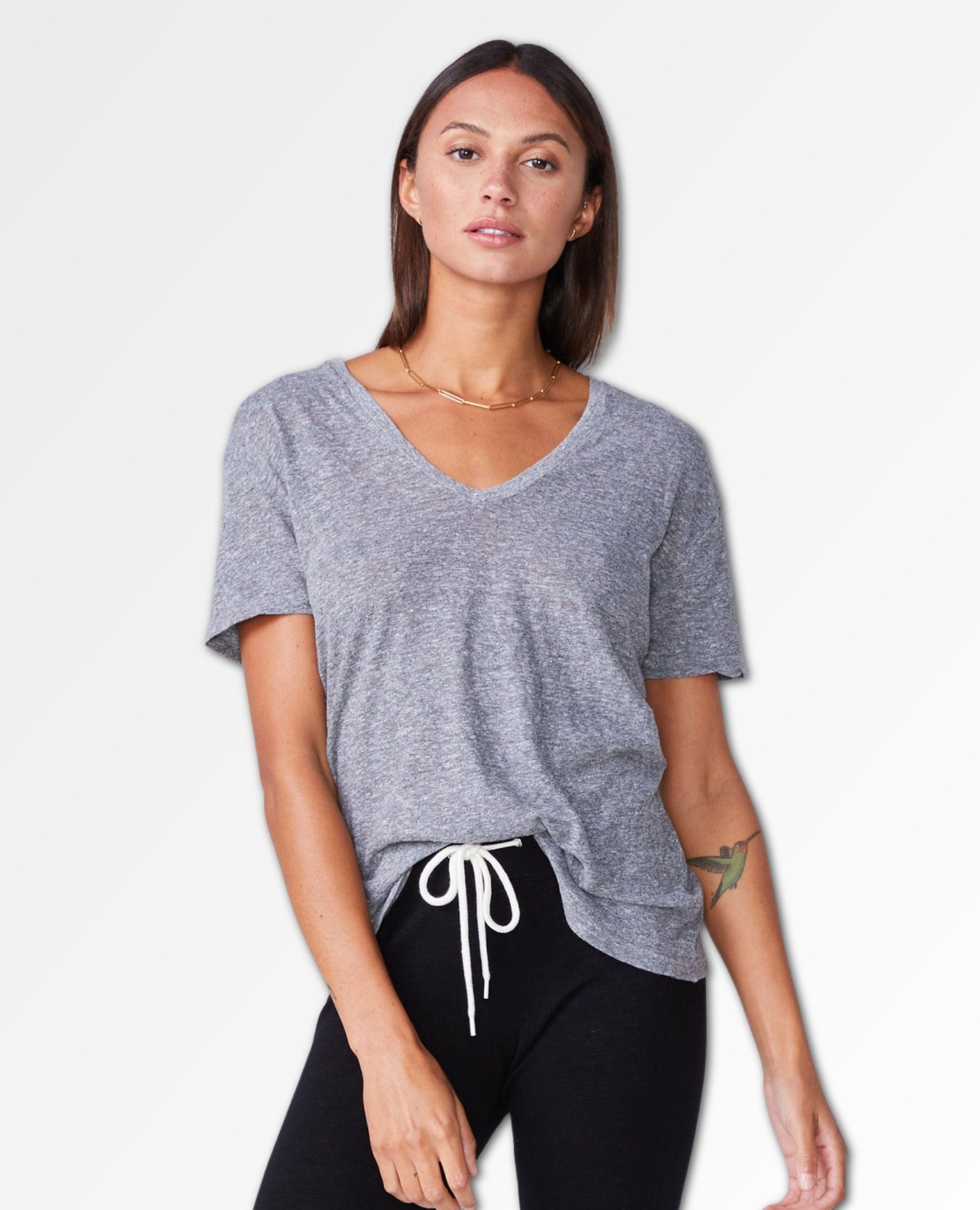 Textured Tri-Blend Relaxed V Neck Tee