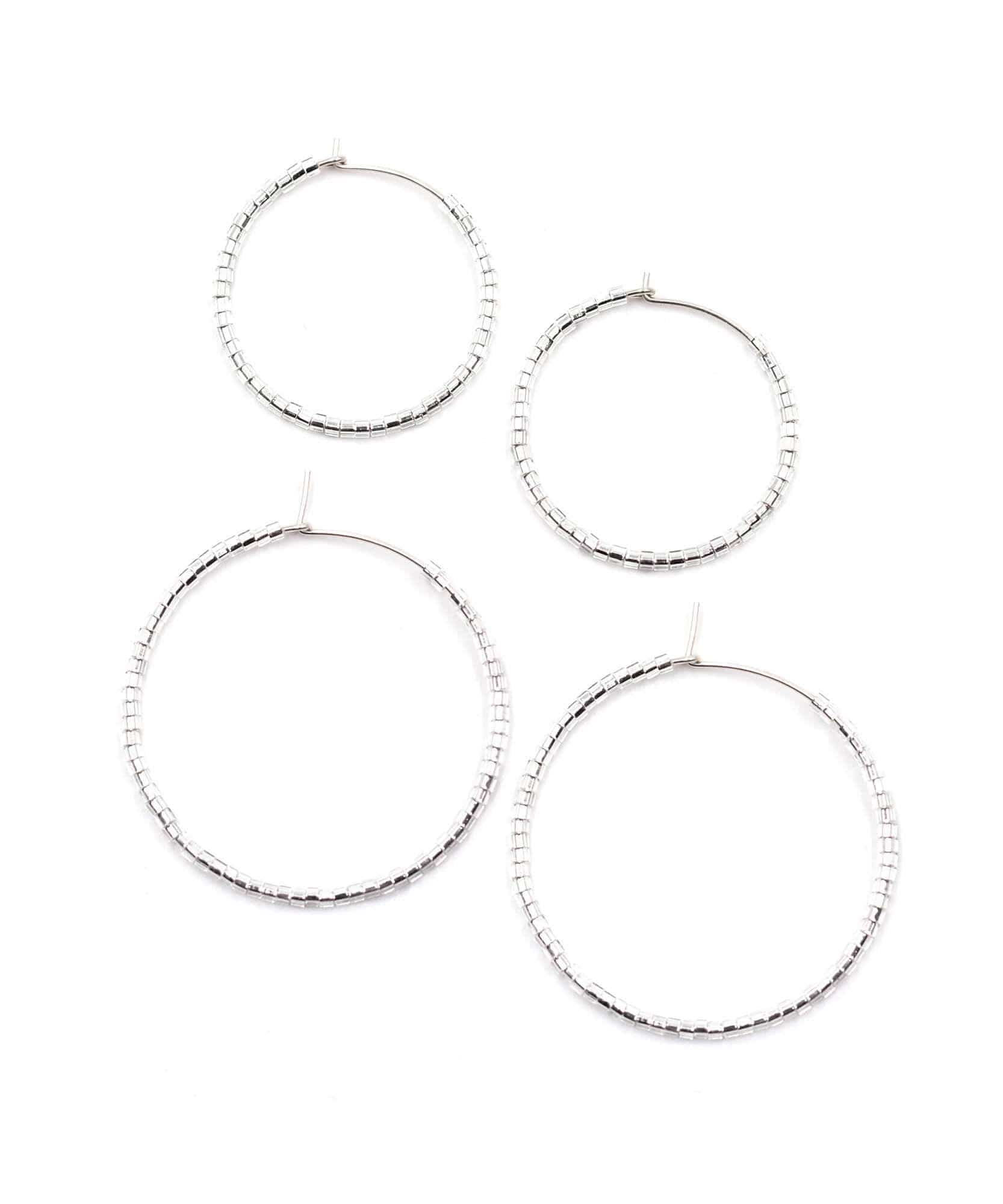 Simple Solid Seed Bead Hoops Iridescent Silver