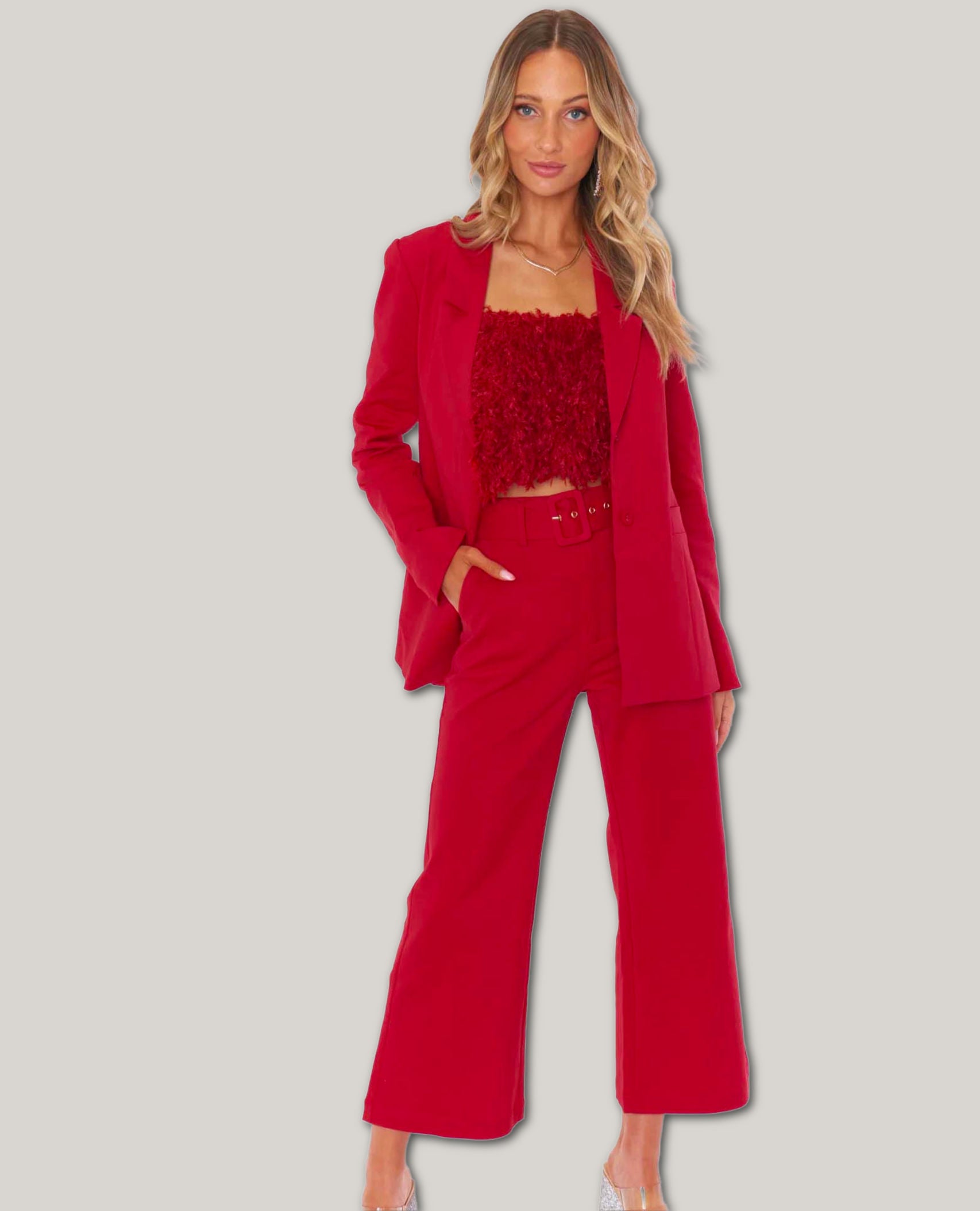 Cropped Holdiay Red Suiting Pant