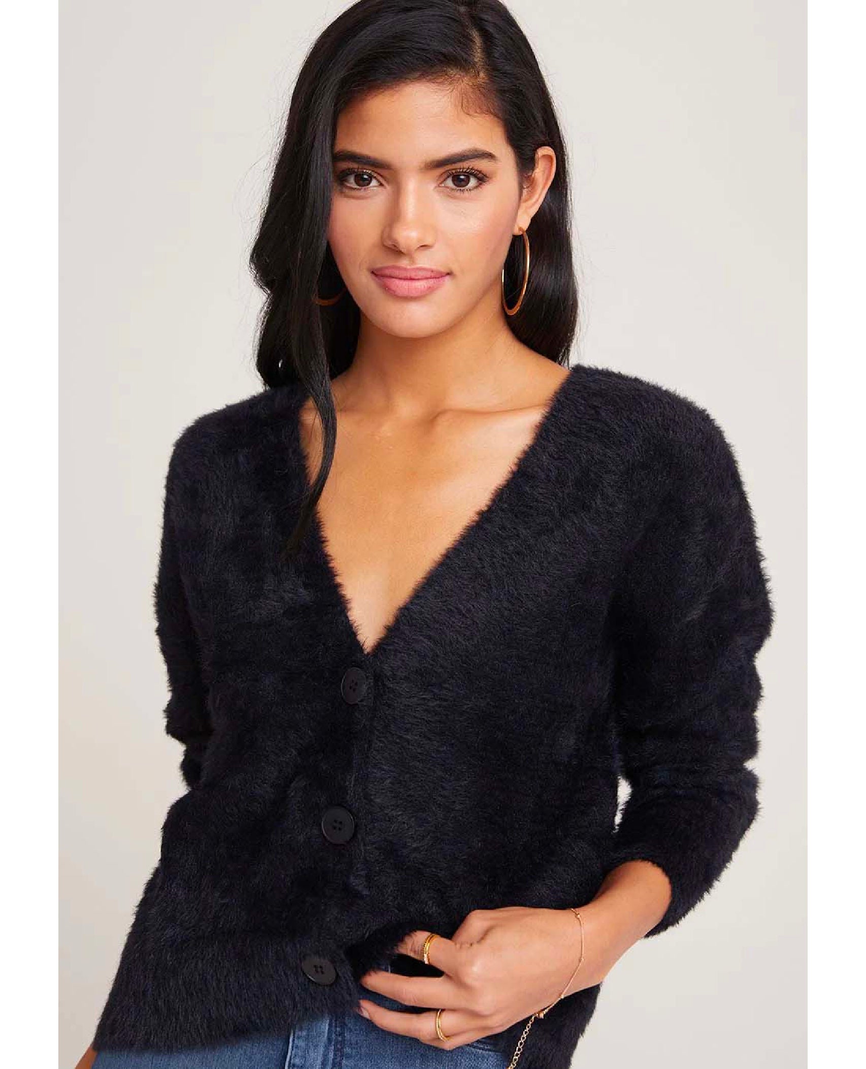 Fuzzy Cardigan Sweater Black