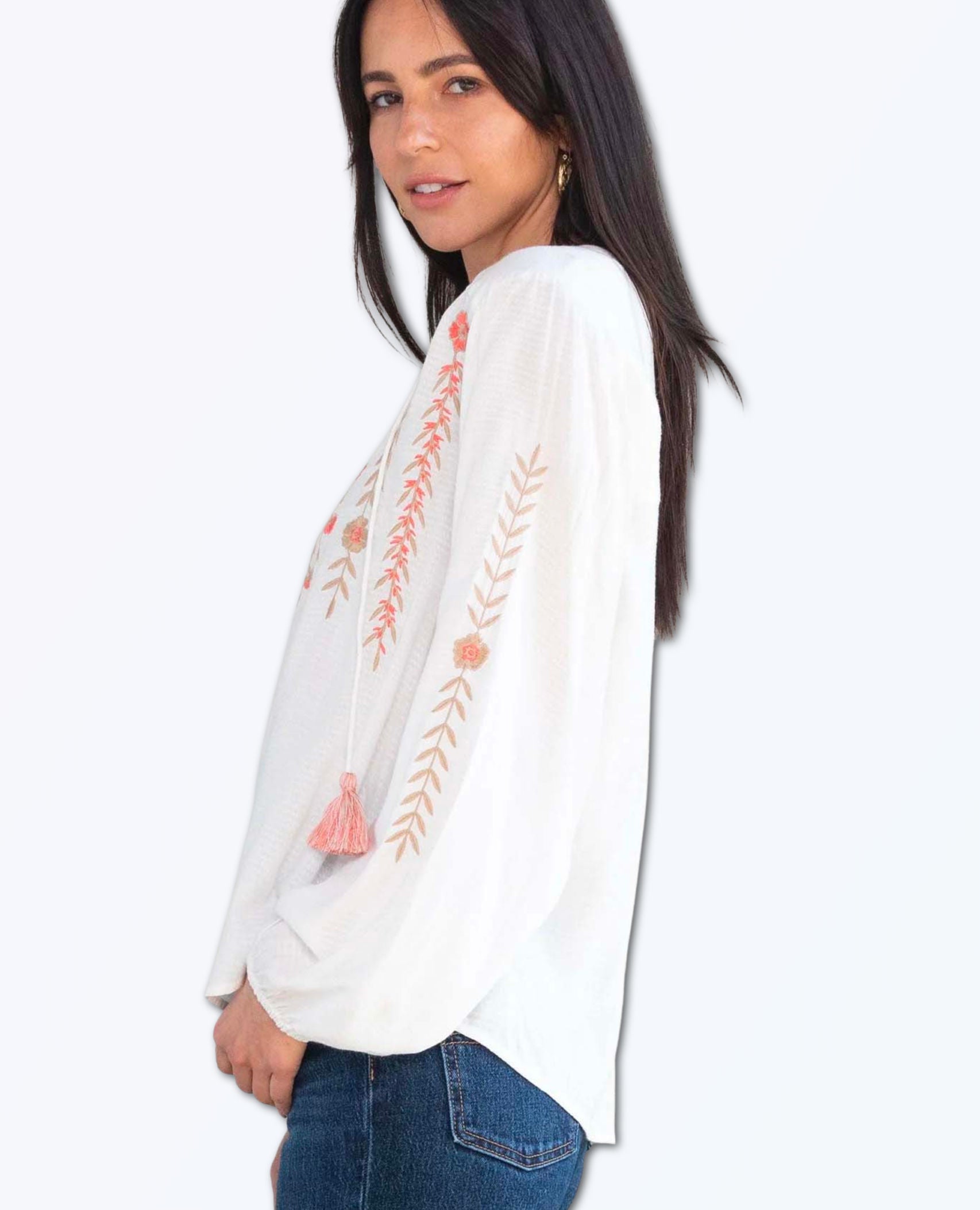 Embroidered Blouse Ivory Coral
