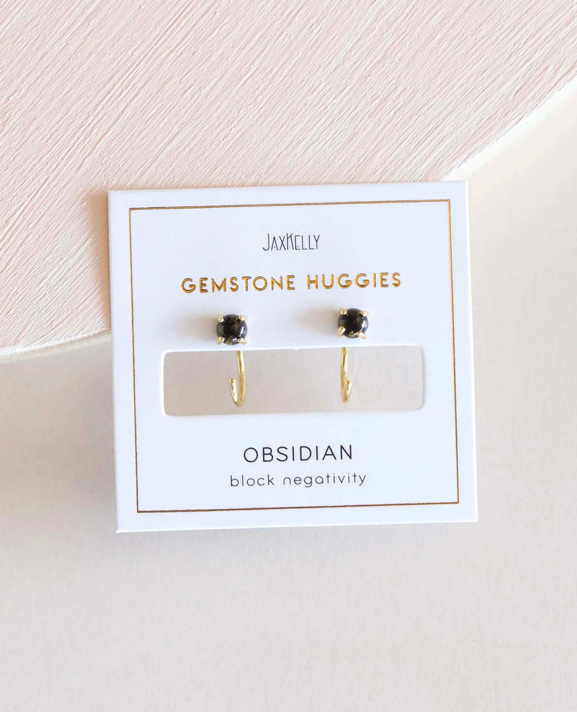 Huggies - Obsidian Earrings