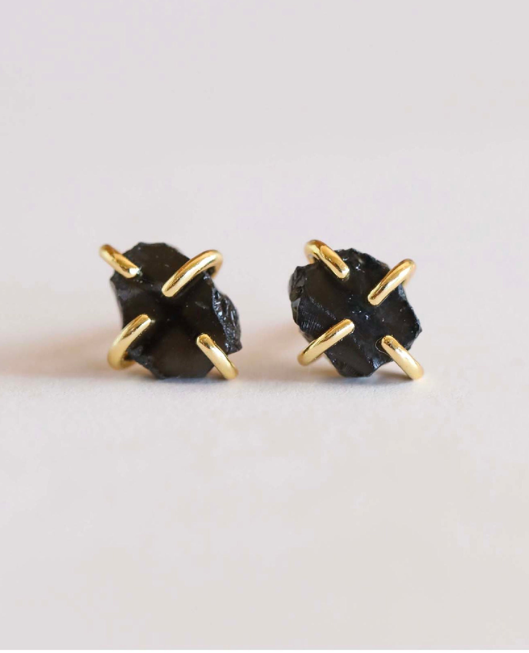 Obsidian Druzy Prong Earrings