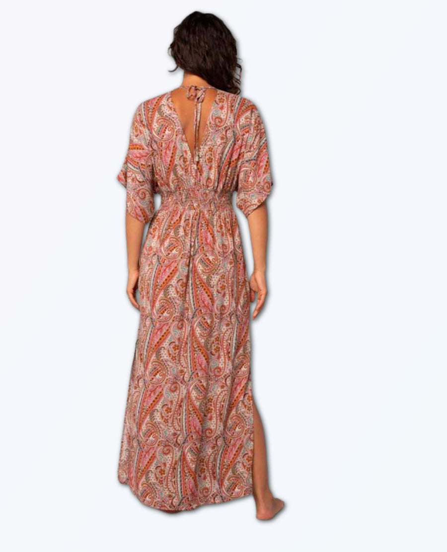 Kimono Sleeve Maxi Dress Natural Rust