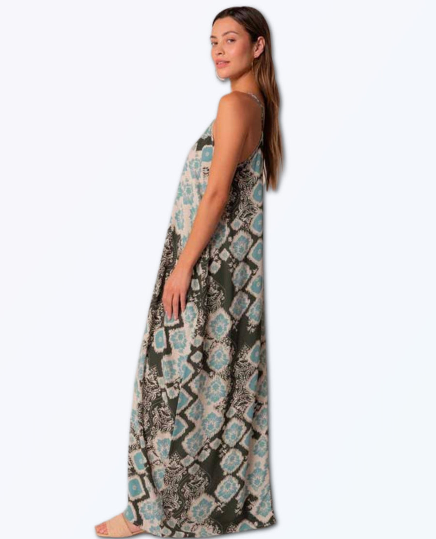 Bohemian Printed Oversized V Neck Maxi Dress