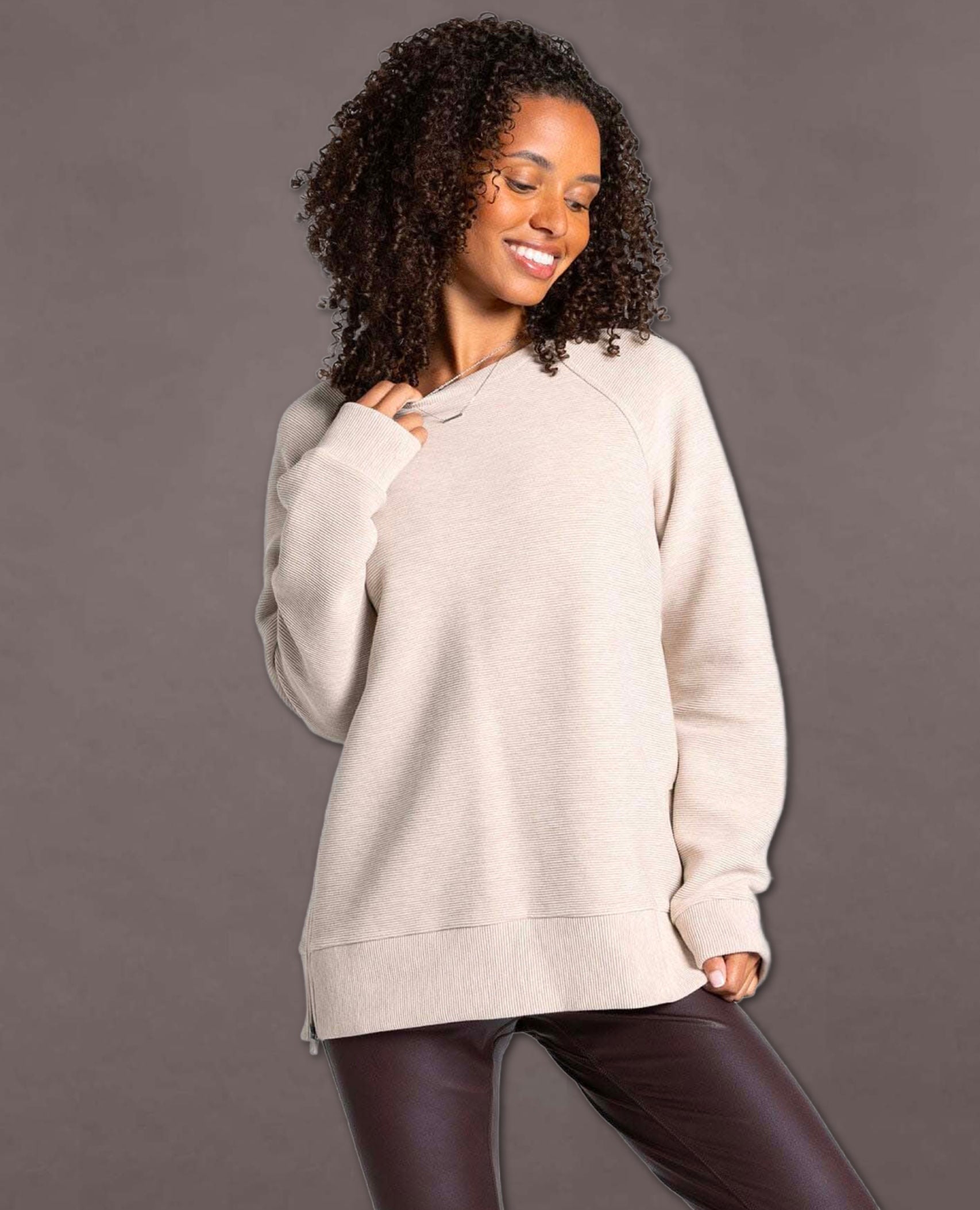 Maggie Long Sleeve Top Pale Heather