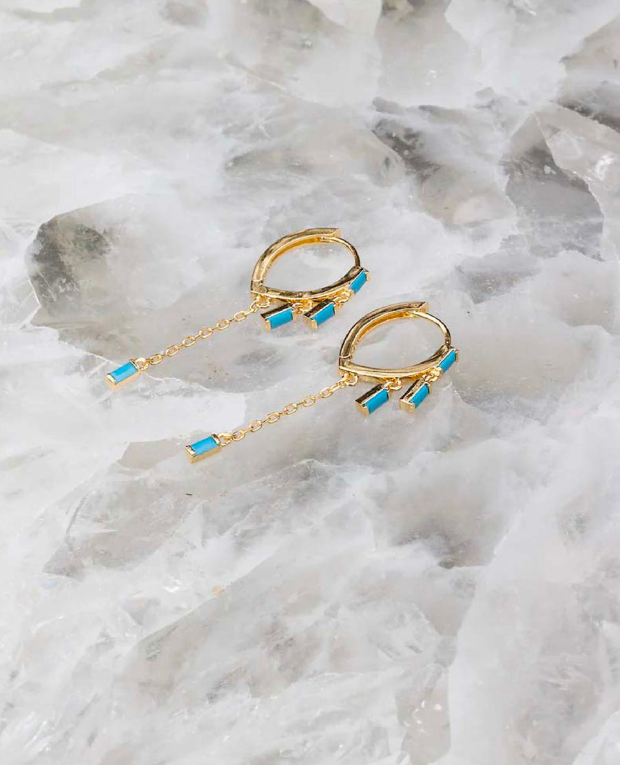 Sparklers Turquoise Huggies 14K Gold