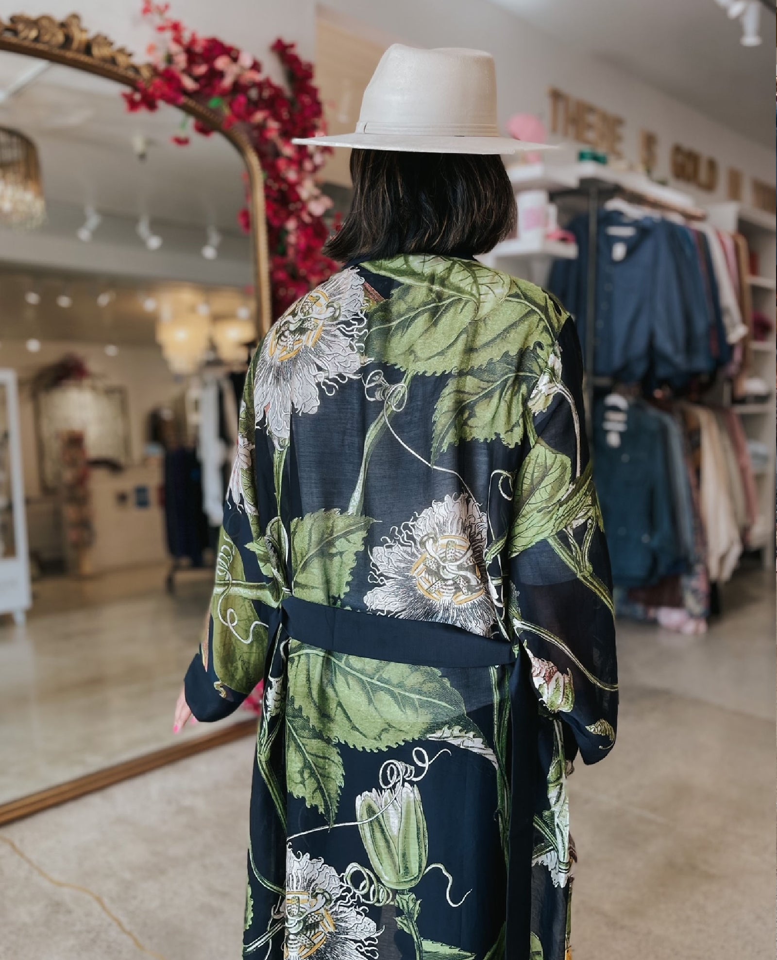 Black Passion Flower Robe Gown Kimono
