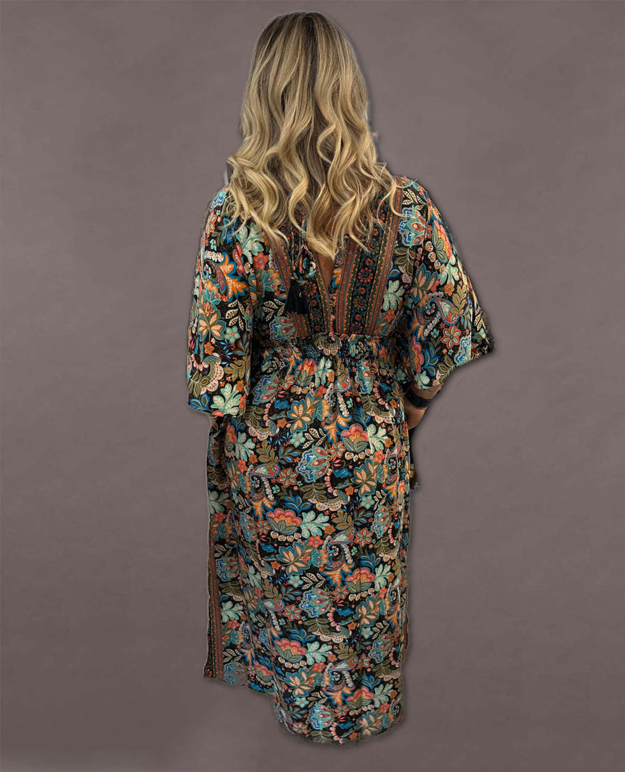 Colorful Print Kimono Maxi Dress