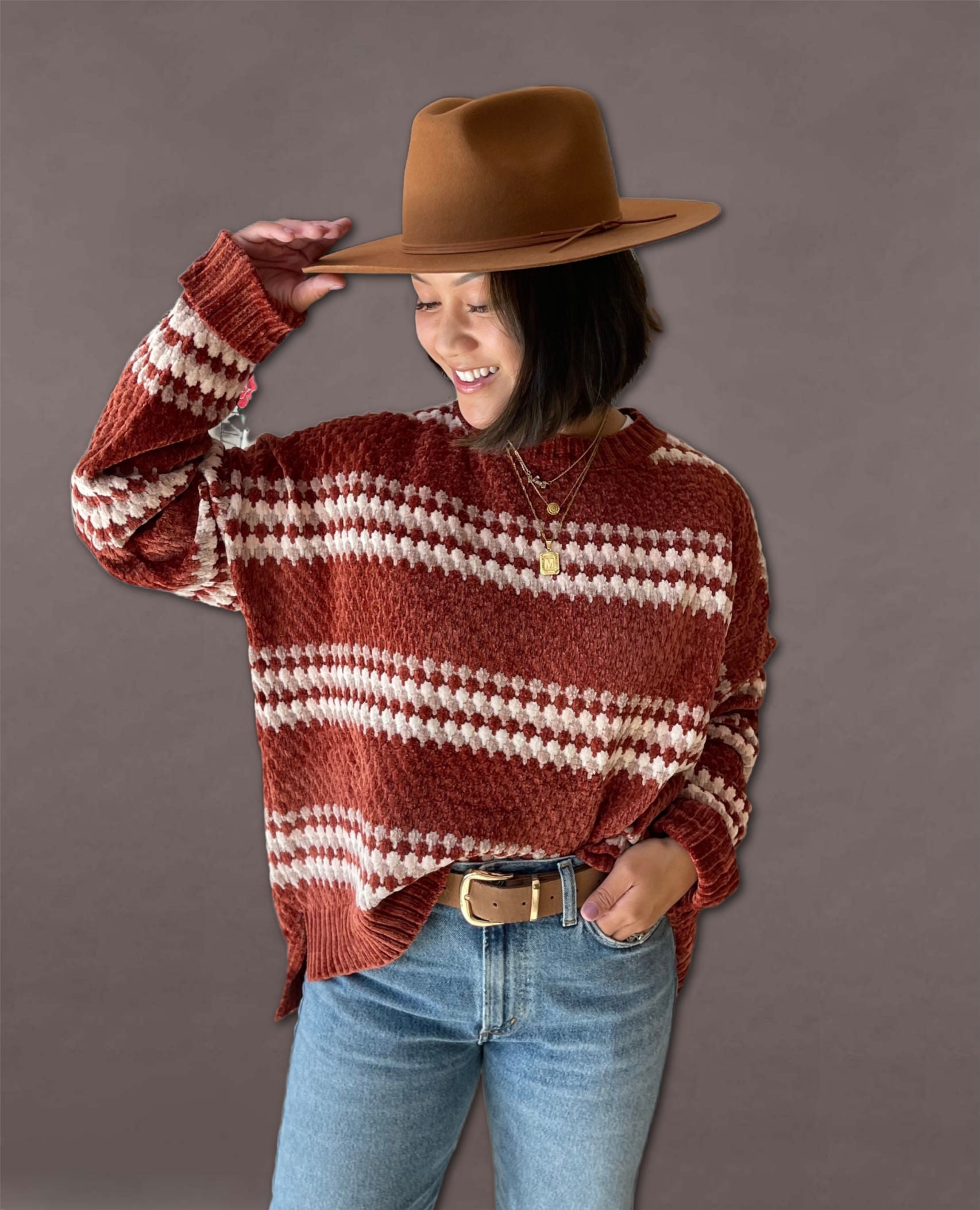 Rust Chenille Striped Sweater