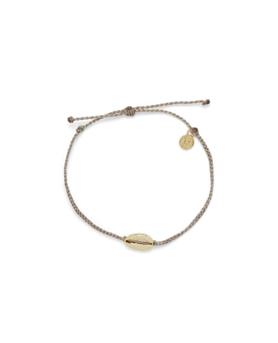Cowrie Gold Cord Anklet Light Grey