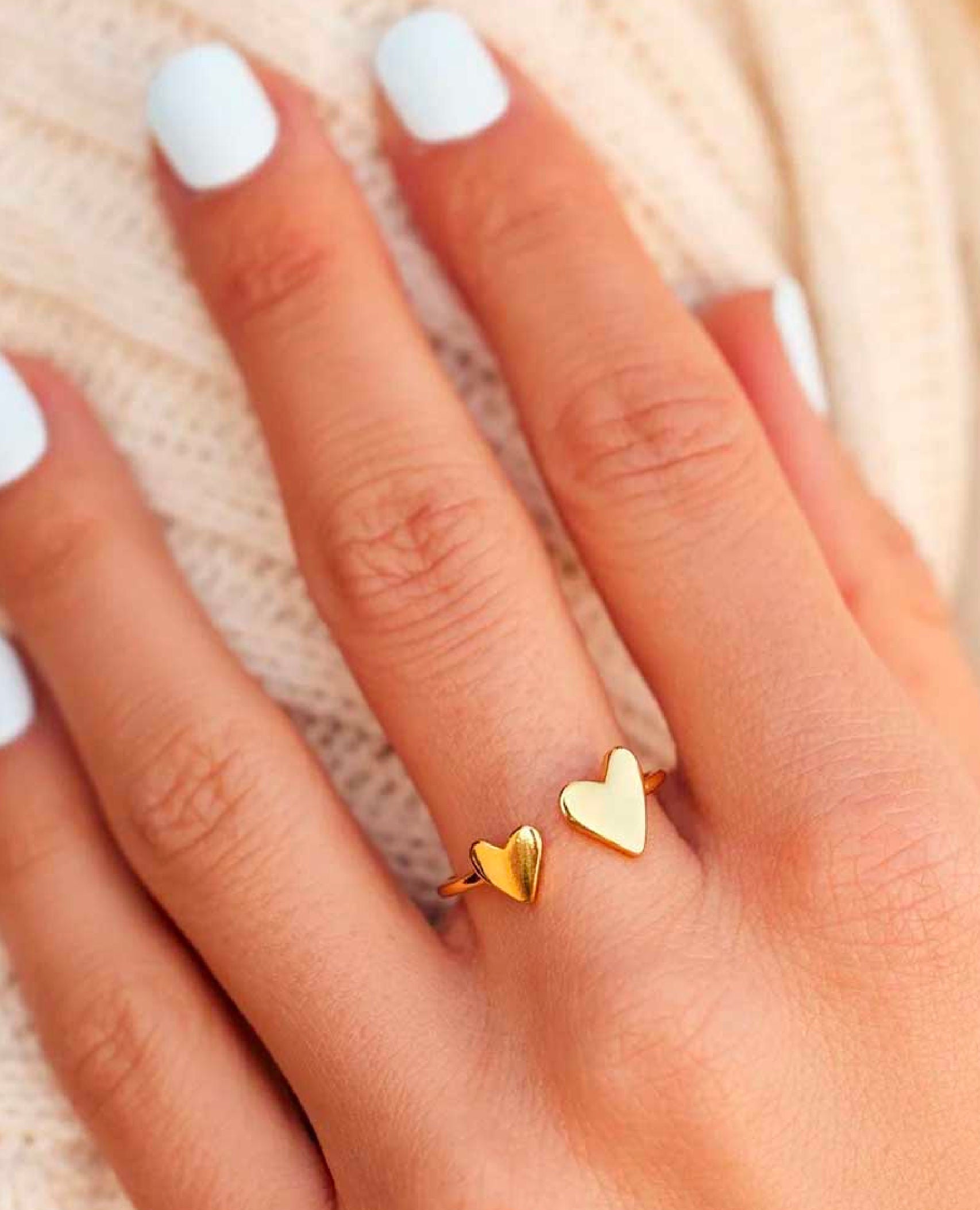 Two Hearts Open Ring Gold