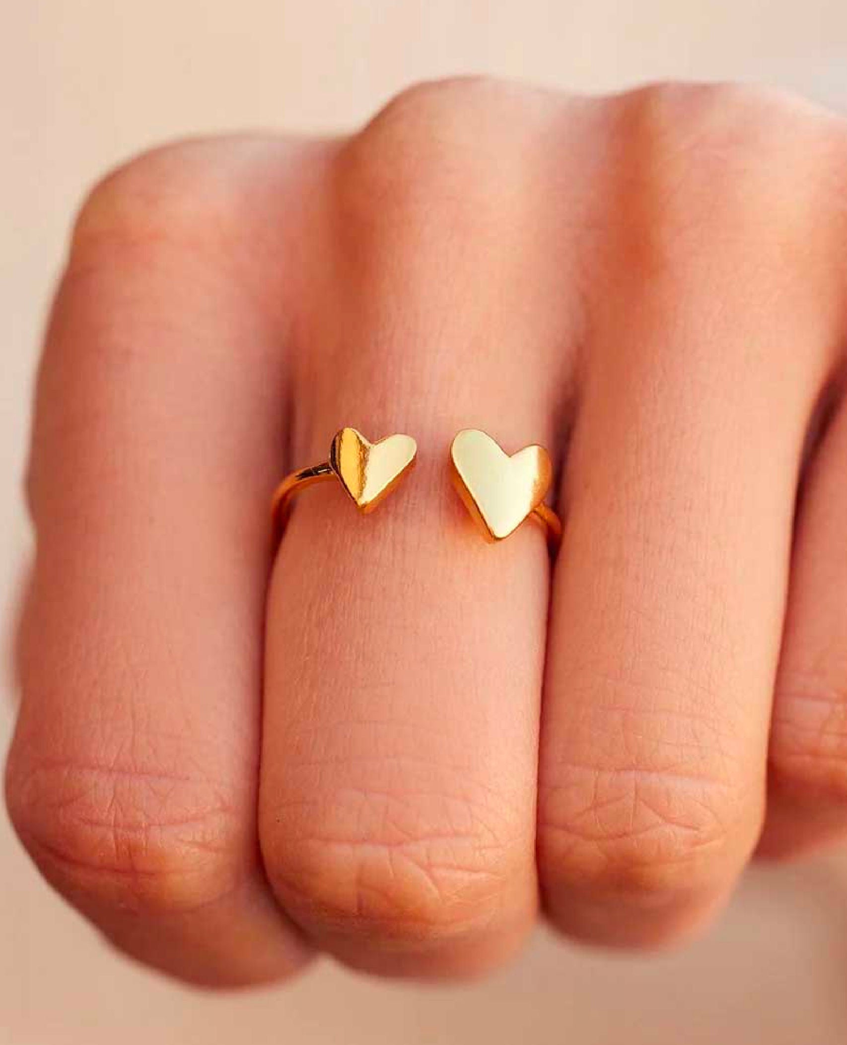 Two Hearts Open Ring Gold