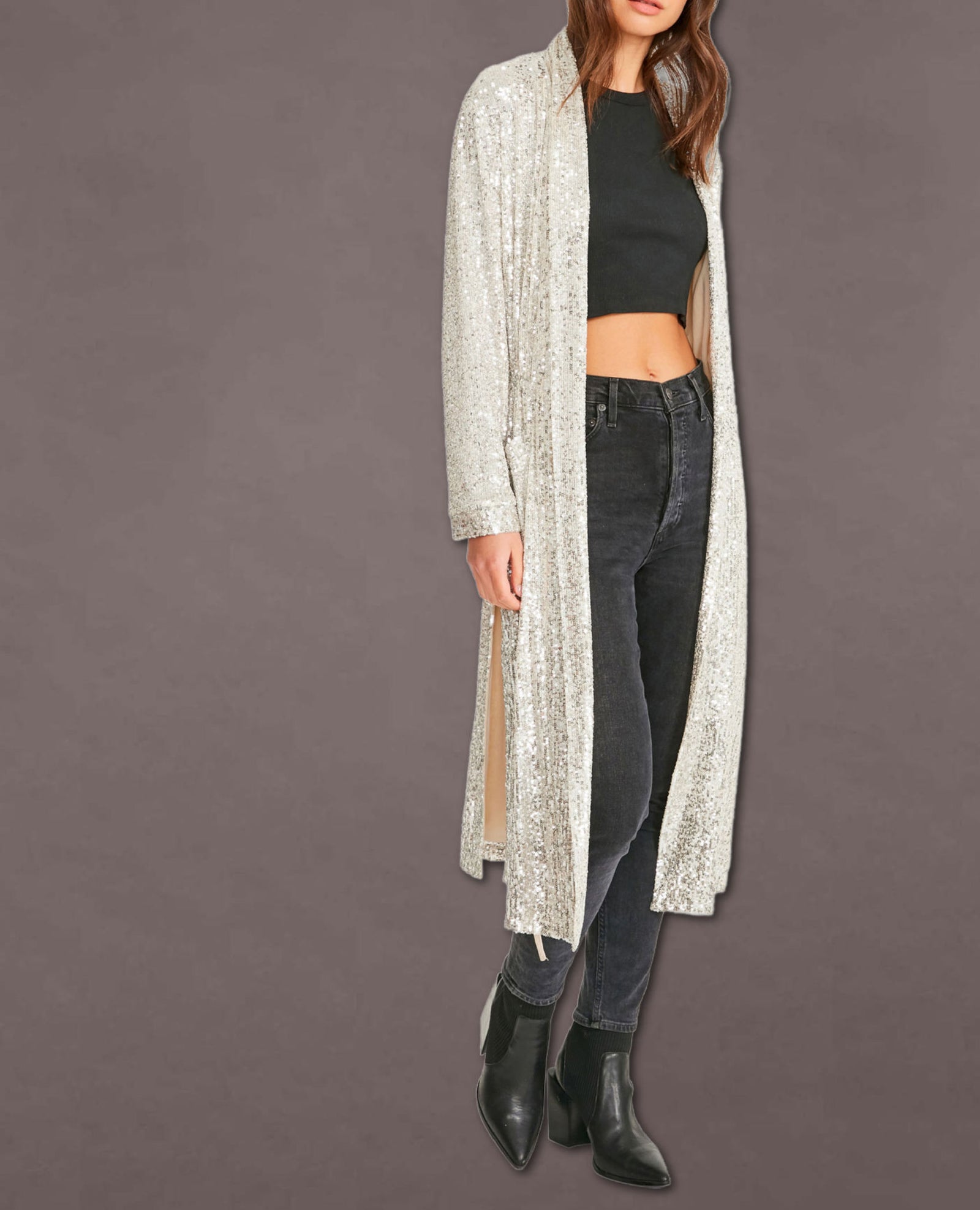 Sequin Show Stopper Duster Silver