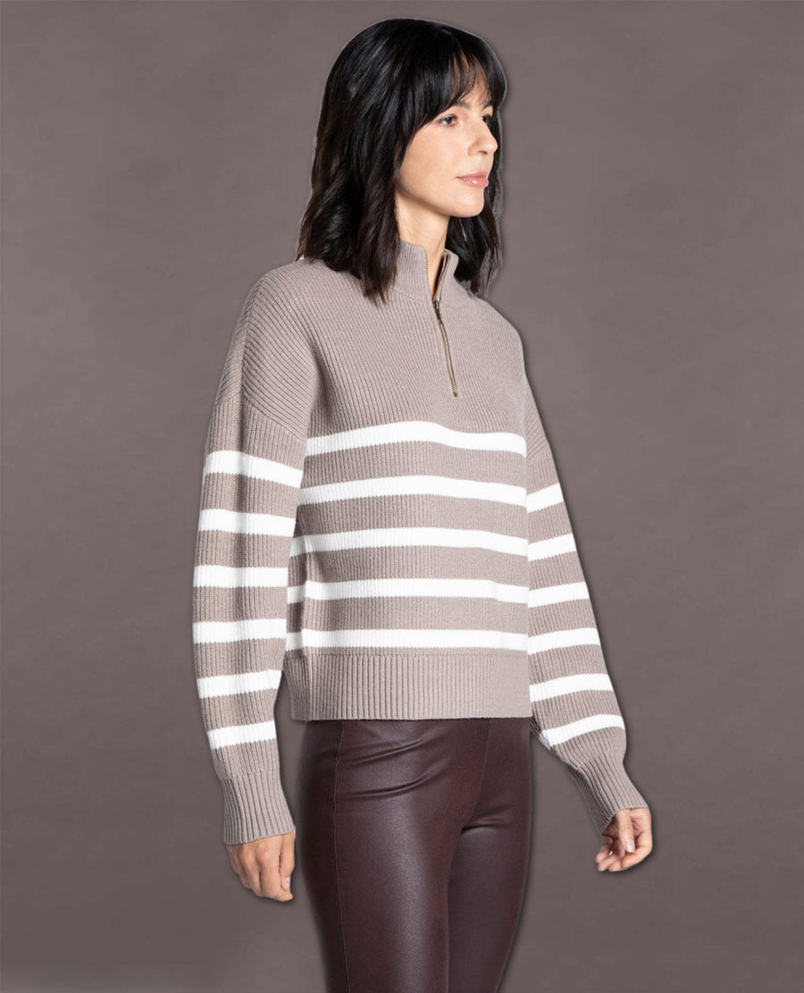 Russel Pullover Sweater Striped Taupe Ivory