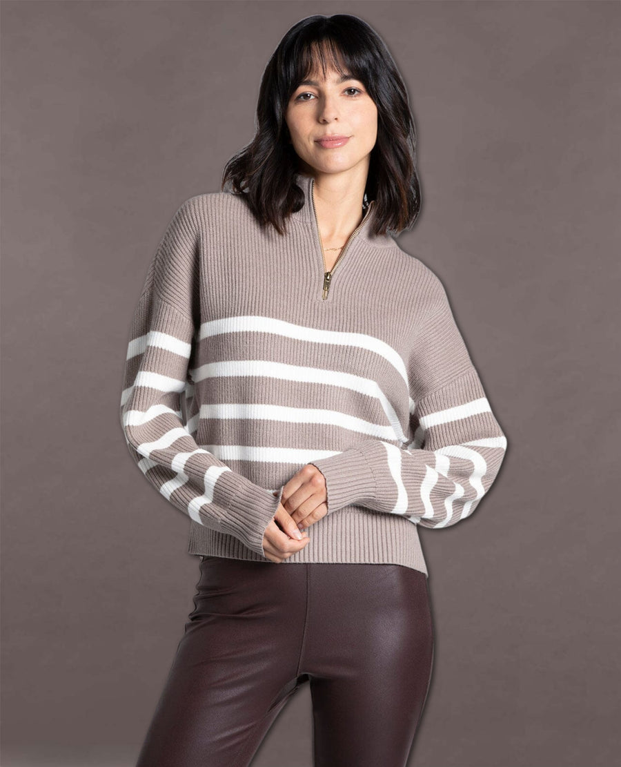 Russel Pullover Sweater Striped Taupe Ivory