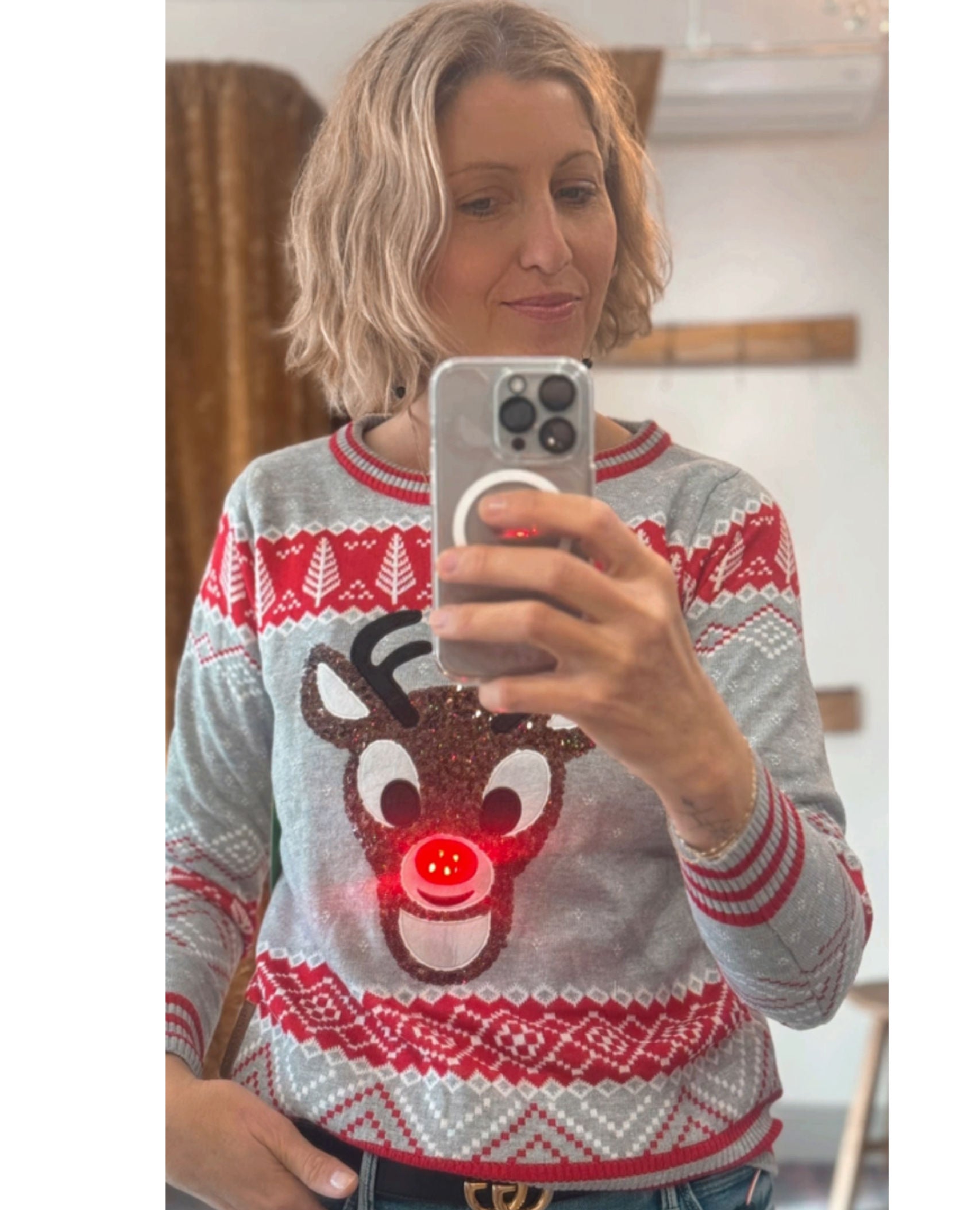 Rudolph Light Up Christmas Sweater Gray