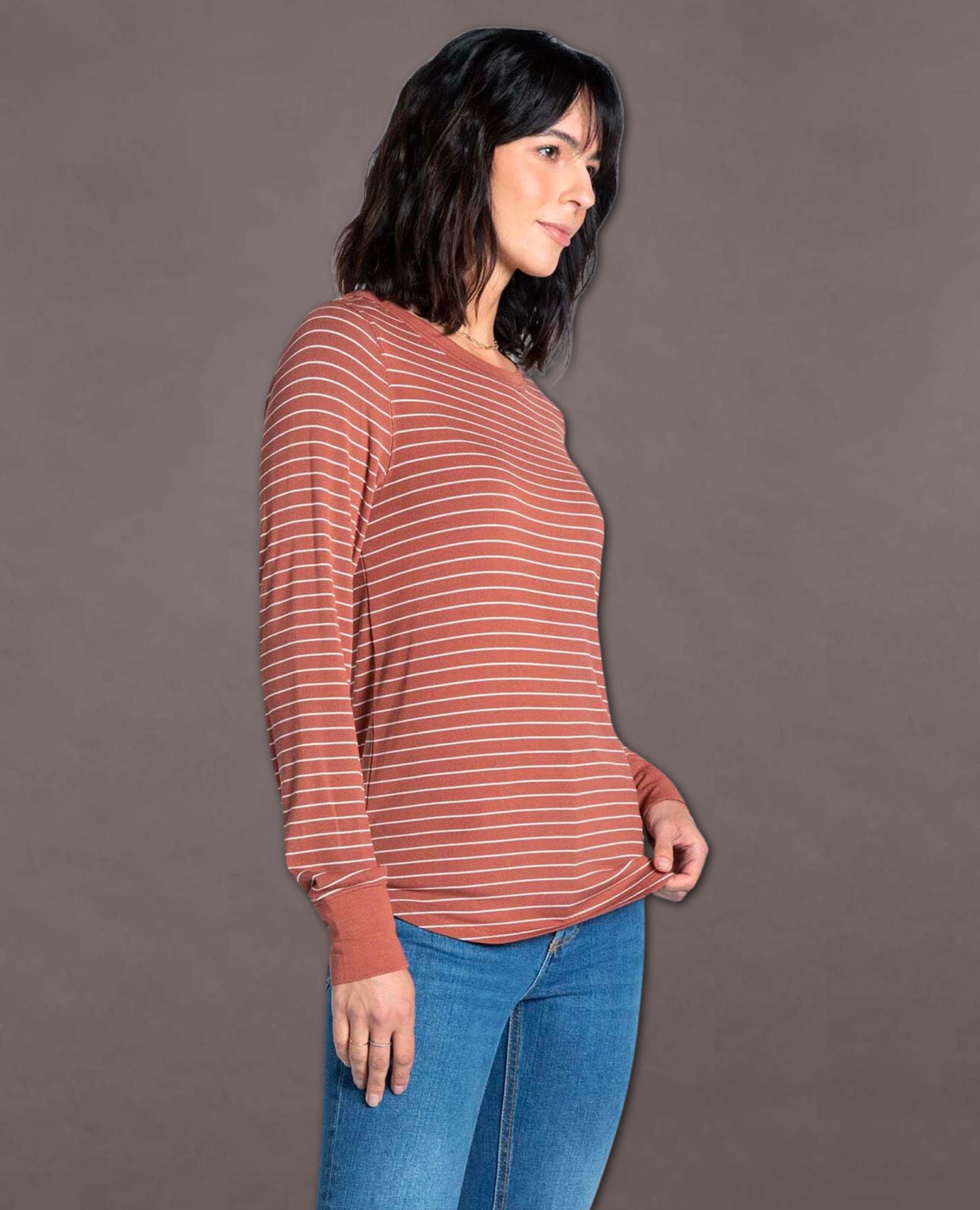 Stacey Striped Long Sleeve Rustic Brown