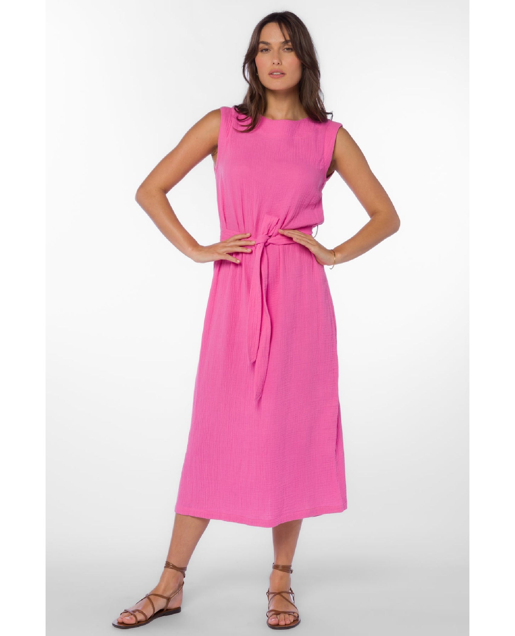 Aurelle Sleeveless Pink Midi Dress