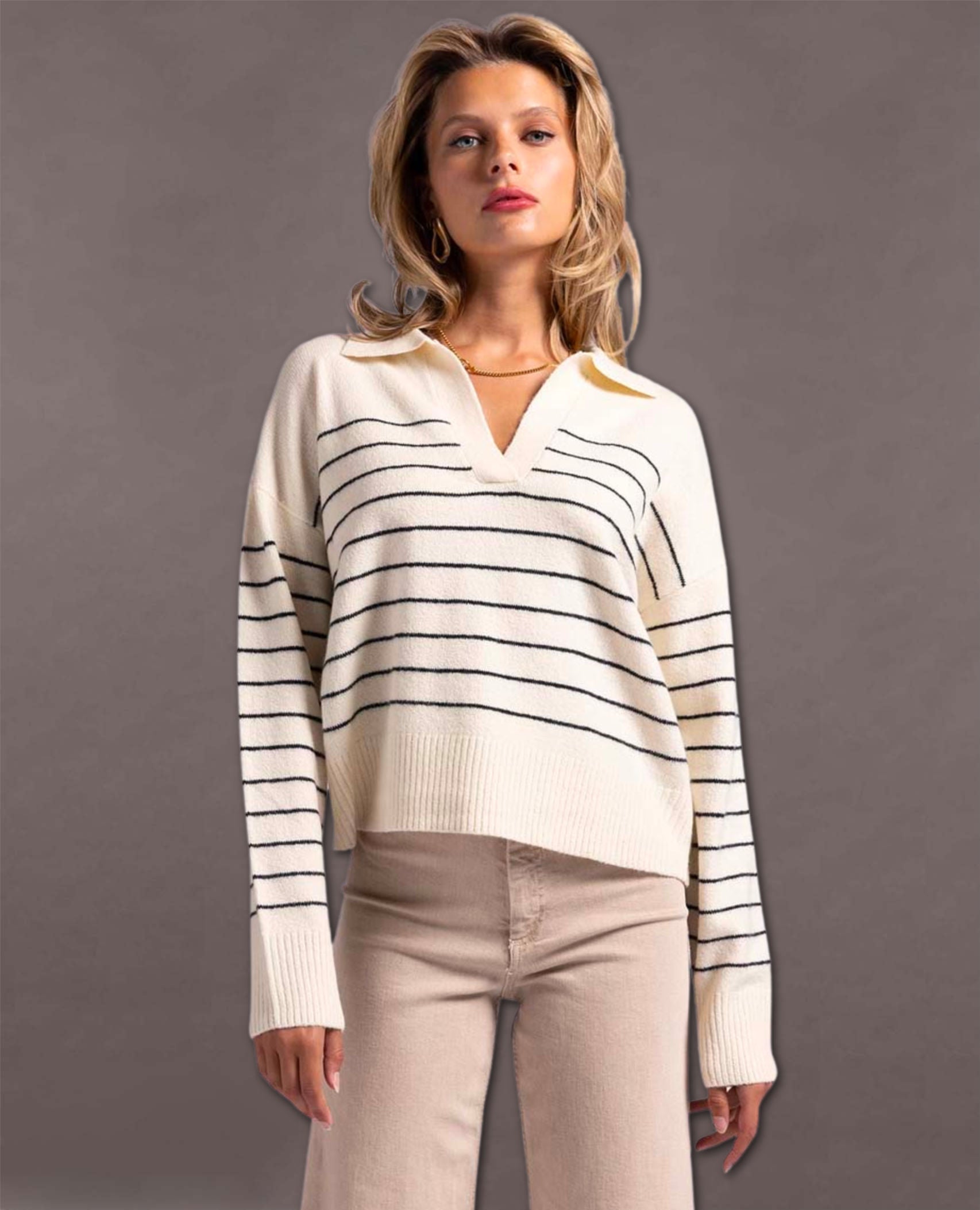 Collared Striped Amelia Ivory Sweater