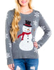Sequin Snow Day Snowman Christmas Sweater Gray