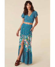 Yellow Rose Maxi Skirt Cornflower Blue