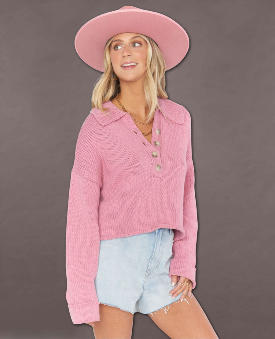 Collared Sweater Pink Polo Knit