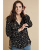 Rounded Hem Button Down Black Floral