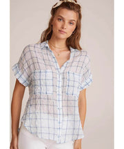 Rolled Short Sleeve Button Down Blue Plaid