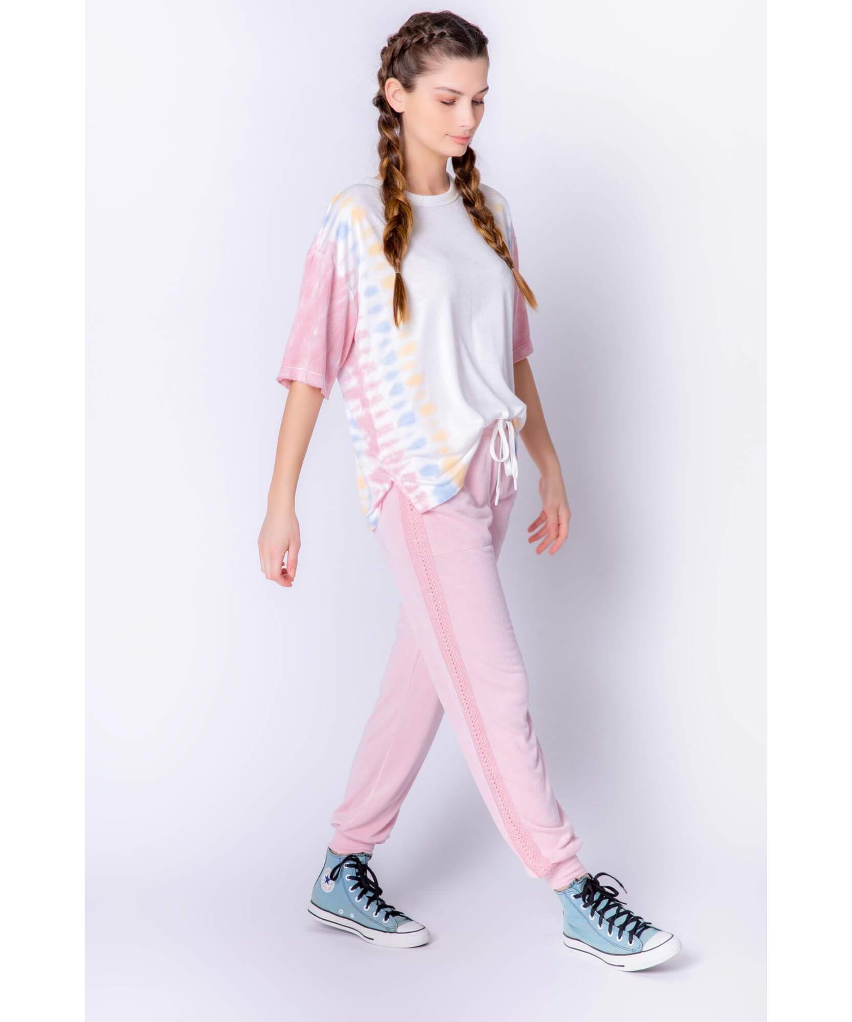 Crochet Stripe Pink Quartz Jogger Pant