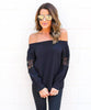 Carly Off The Shoulder Black  Long Sleeve, Pink Arrows,- Pink Arrows Boutique
