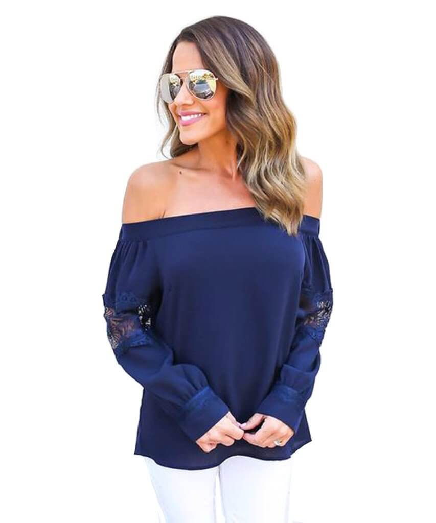 Off The Shoulder Lace Top, Navy