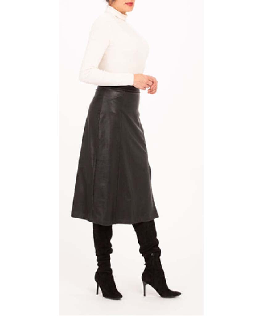 Leather Like Black Midi Skirt