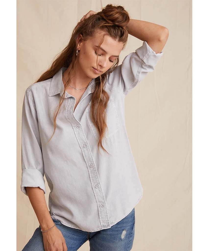 Restocked Classic Button Down Roll Up Foggy Sky