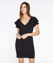 Ruffle V-Neck Dress, Black
