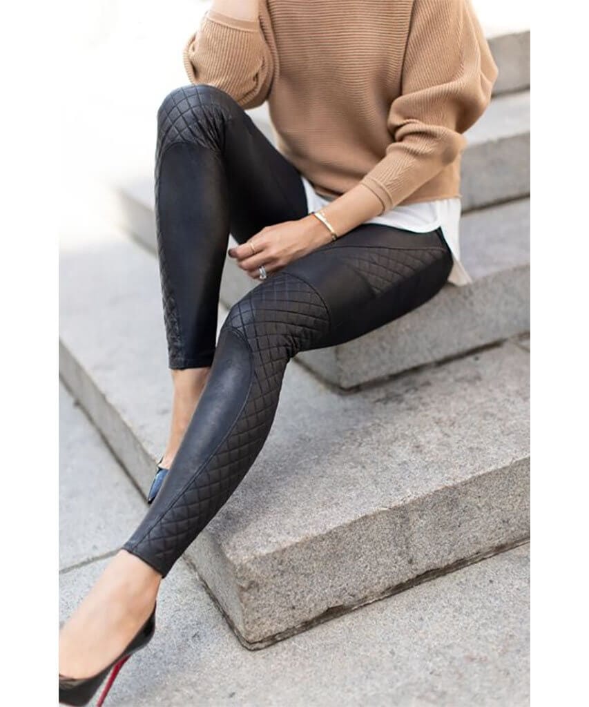 Faux Leather Quilted Legging Black