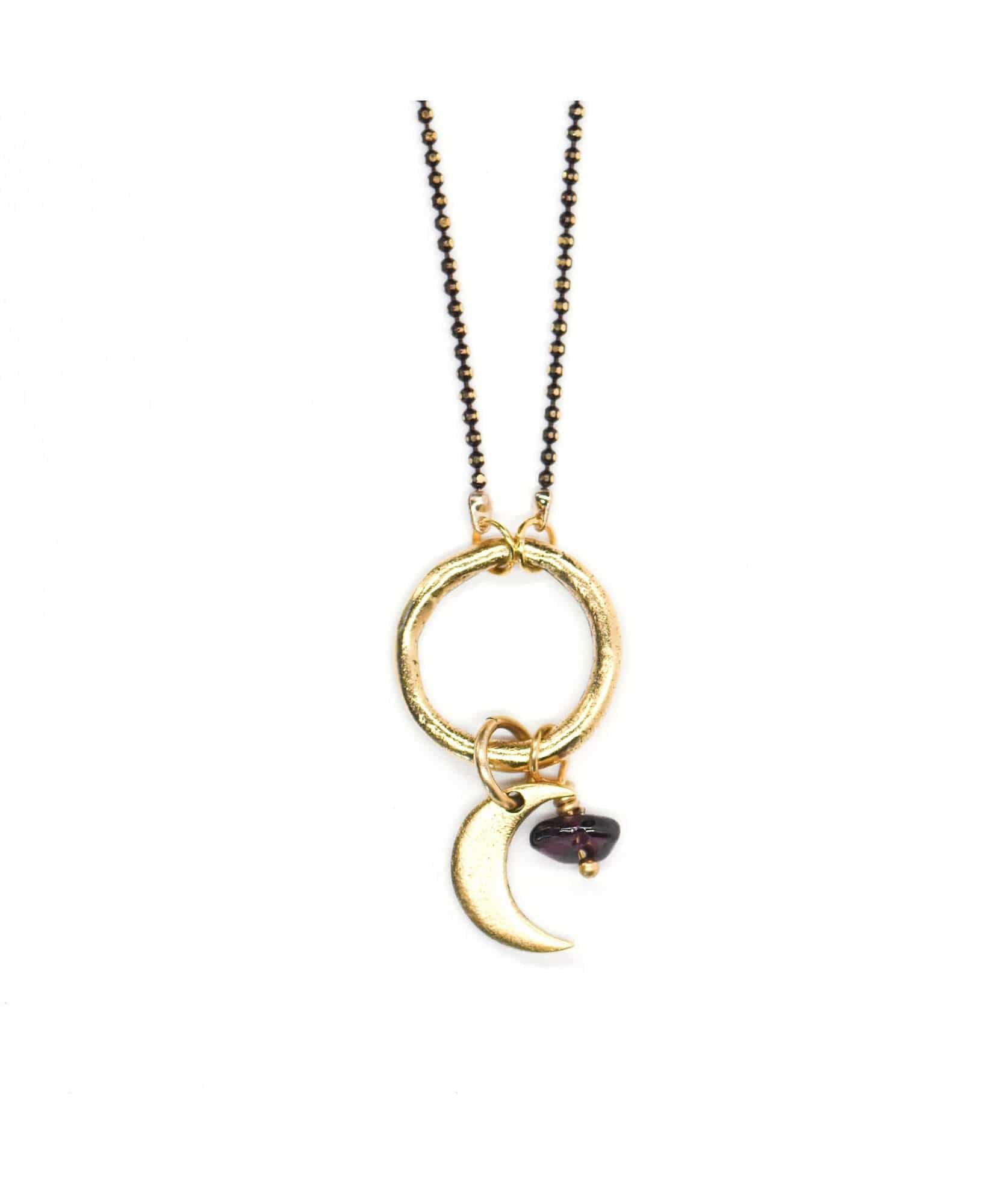 Crescent Moon Necklace Garnet