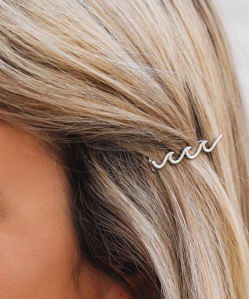 Wave Hair Barrettes Silver Set of 2