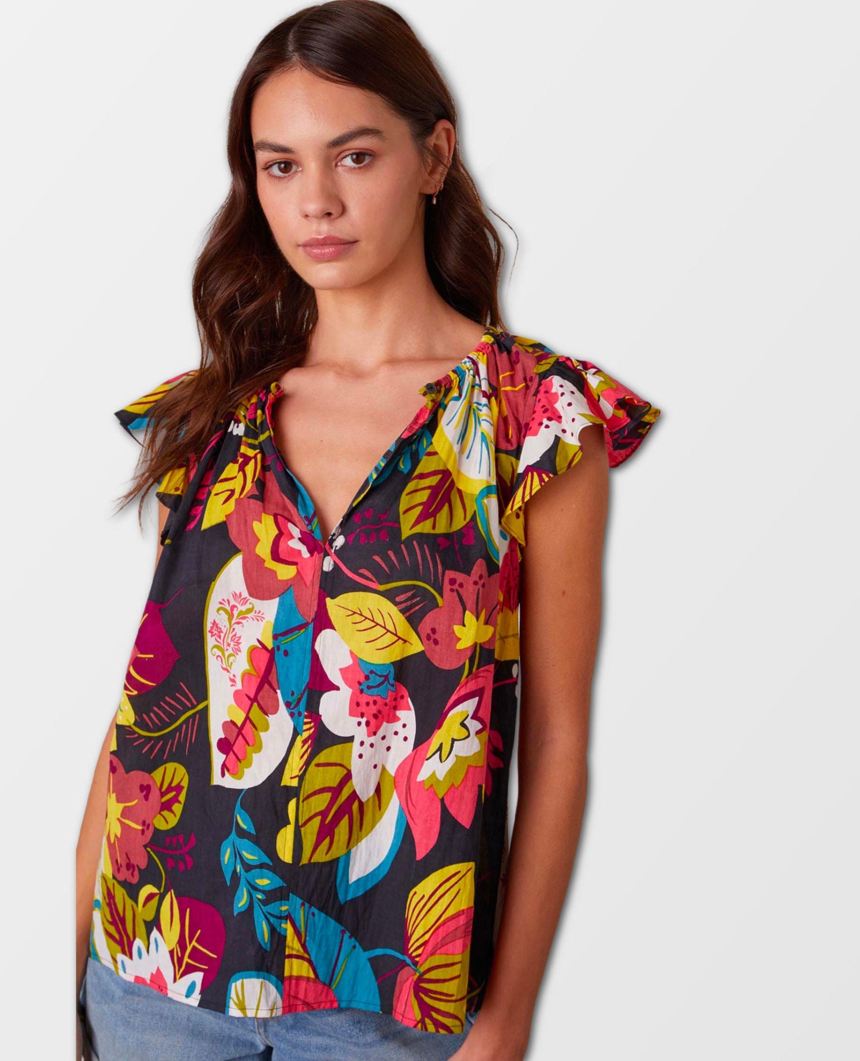 Candace Ruffle Sleeve Printed Top Eden
