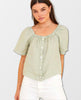 Flowy Square Neck Top Dune Green Short Sleeve