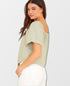 Flowy Square Neck Top Dune Green Short Sleeve
