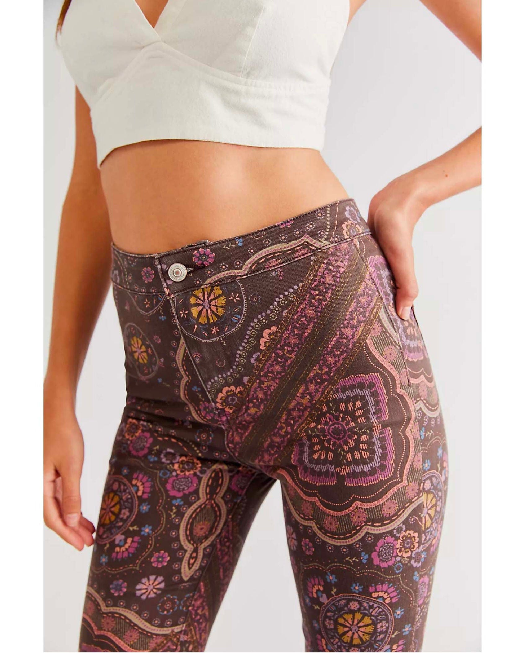Just Float On Printed Flare Jeans Chocolate Combo
