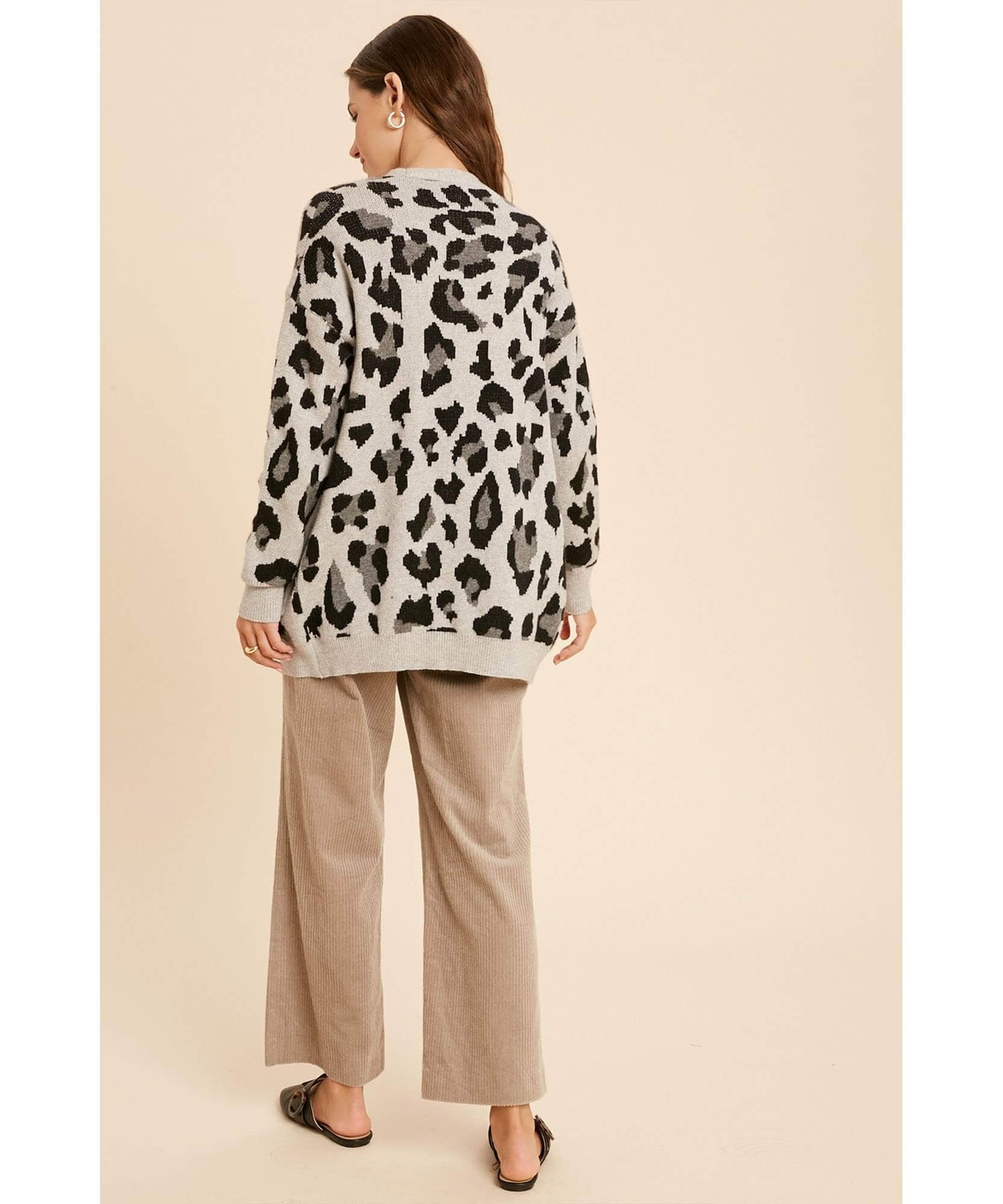 Fuzzy Leopard Cardigan With Pockets