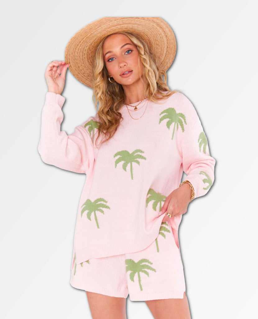 Go To Sweater Pink Palm Tree