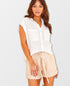 Button Front Pleated Short Sea Shell