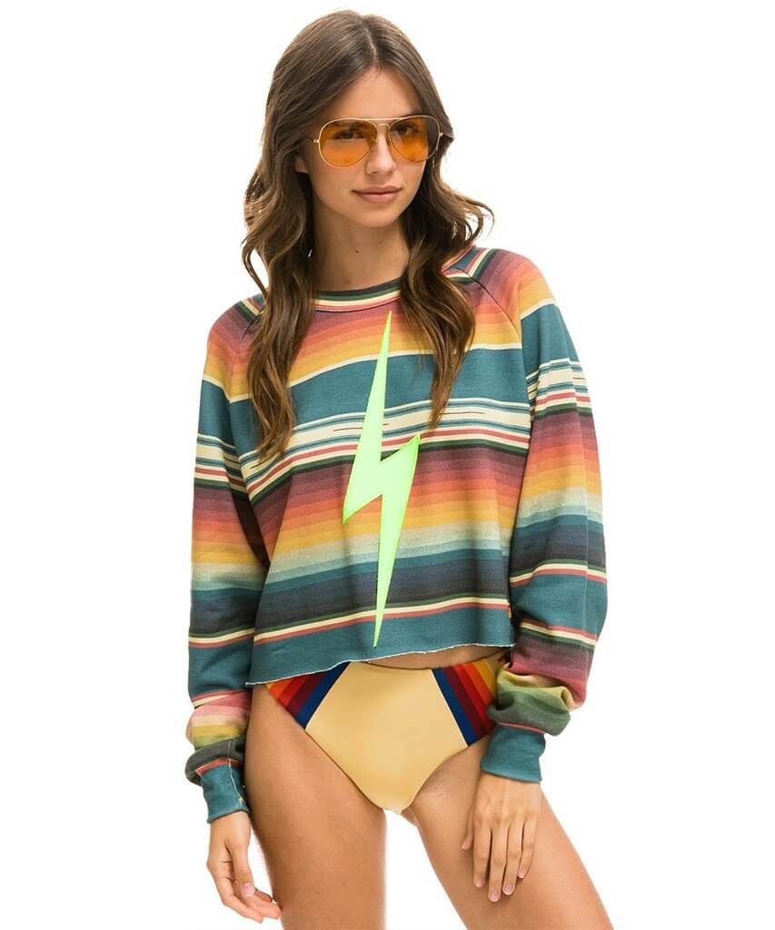 Sarape Bolt Stitch Stripe Crop Sweatshirt