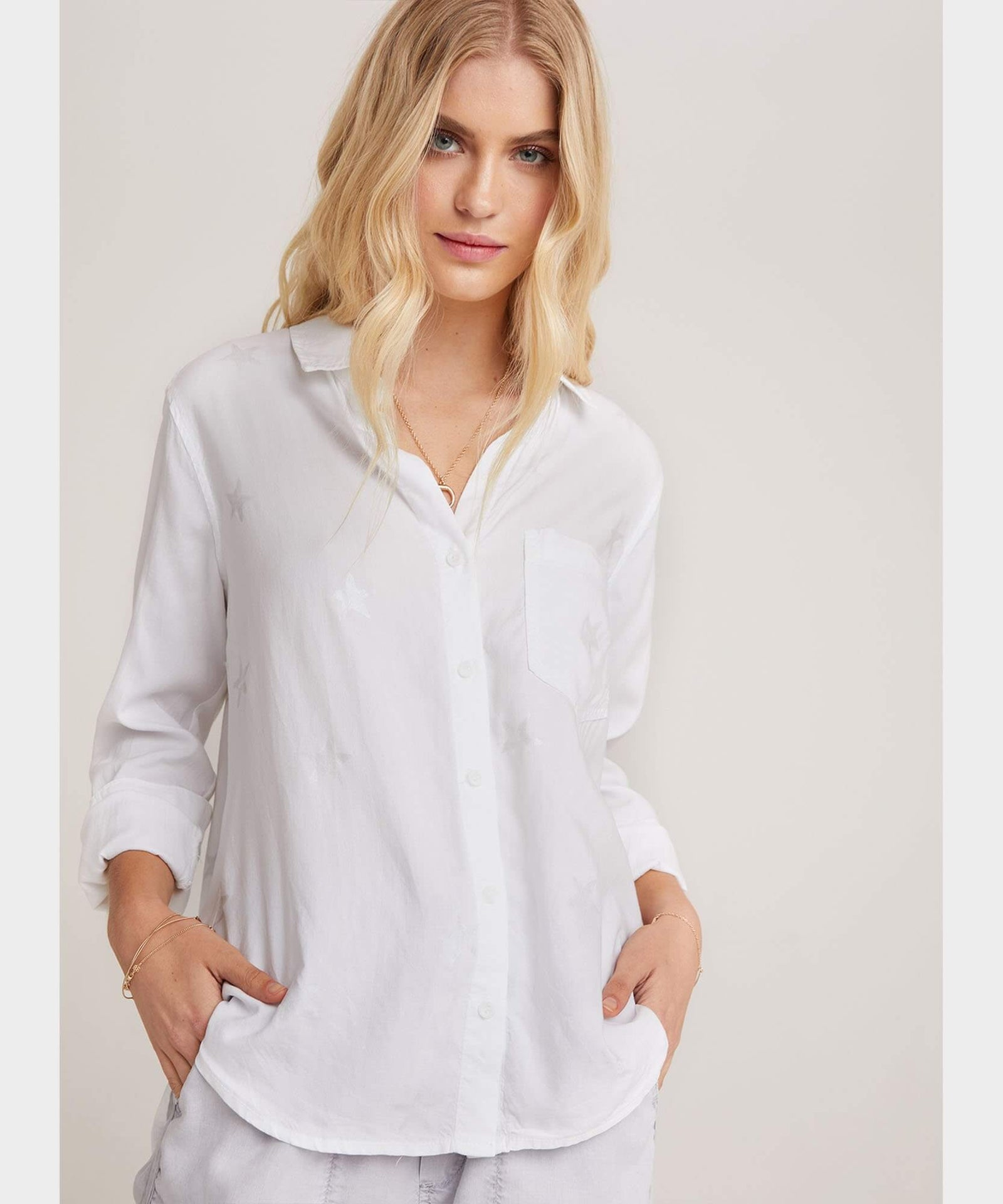 Star Stamped Button Down White